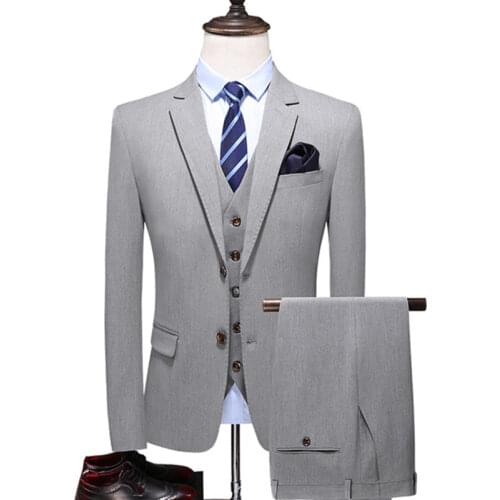 Suit Coat Vest Pants 3 Pcs Set Men Fashion Solid Color Business Professional Wear Fashion Blazers Jacket Trousers Waistcoat