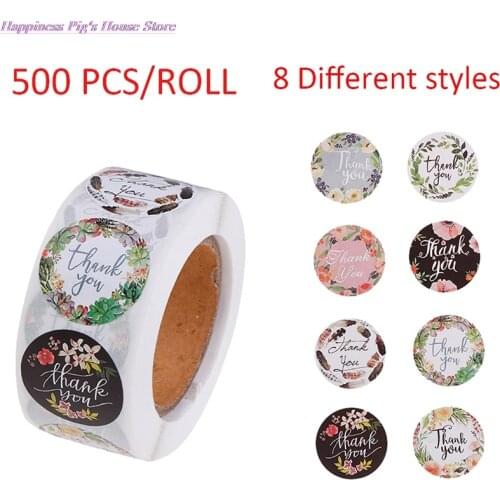 500Pcs/Roll 8 kinds of styles thank you stickers per roll stationery sticker Thank you Adhesive Stickers Sealing Label Stickers