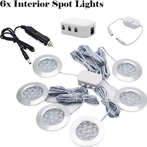 6x 12V 3W White Interior Light LED Ceiling Light Set Remote Controller Wine Cabinet Lamp for Camper Caravan Boat Accessories