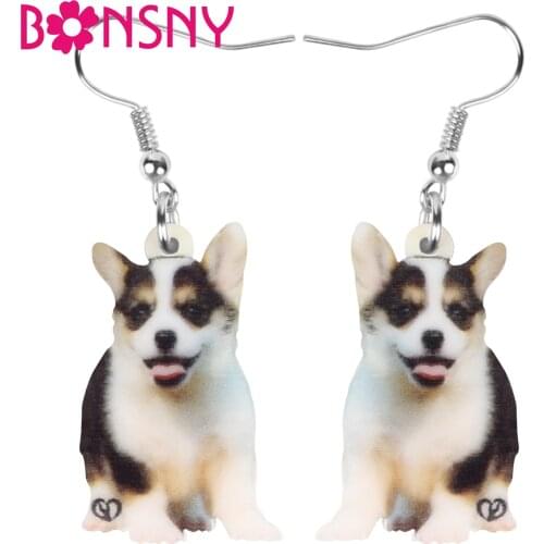 Bonsny Acrylic Corgi Dog Earrings Big Realistic Animal Dangle Drop Jewelry For Women Girls Teens Fashion Gift Party Decoratioin