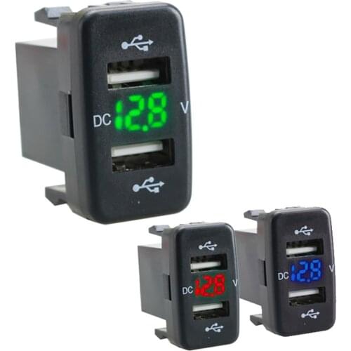 Dual USB Ports Charging Adapter Car Charger with Digital Voltmeter for Phone Tablet Driving Recorder Designed with Smart Chip