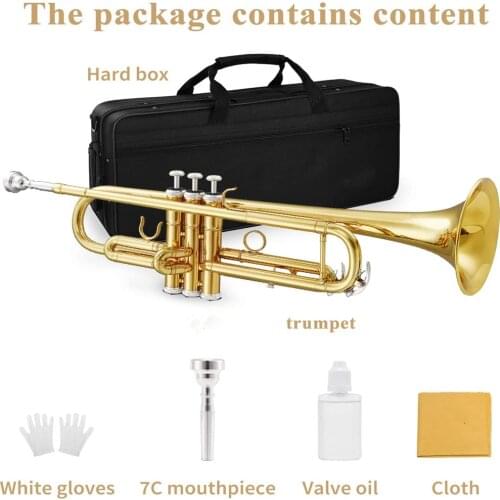 Trumpet Bb B Flat Brass trompeta Exquisite Durable trompete Musical Instrument with Mouthpiece Gloves Strap Case