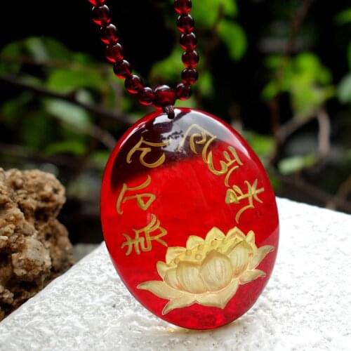 Pure hand carved lotus words paragraph six words of the necklace pendant Succinum short sweater chain