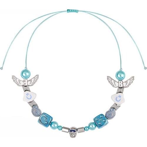 Hip Hop Statement Letter B Wings Flying Pearl Cloud Smiley Skull Pendant Necklace Street Dance Jewelry Gift For Him