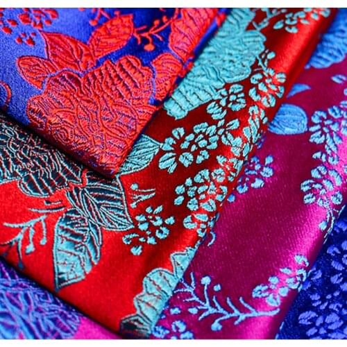 CF530 1meter Blue/Red/Rose Florals Jacquard Brocade Fabric Chinese Wedding Clothing Fabric Cheongsam Decoration DIY Sewing Cloth