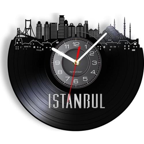 Turkey Istanbul Skyline Minimalistic Wall Clock Turkish Cityscape Landscape Home Decor Retro Vinyl Record Watch Travelling Gift