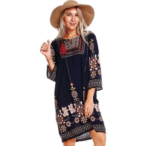 DUISNENA long boho dress ethnic style vingate women dresses floral print tassel robe casual vestidos