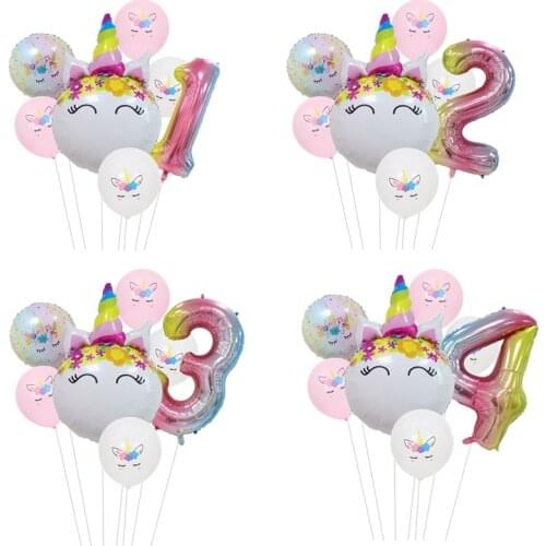 7pcs/lot Foil Unicorn Balloons Rainbow Number Balloon Unicorn Party Latex Balloons Birthday Party Decorations Kids Baby Shower