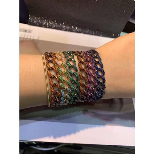 HIBRIDE Luxury Hip Hop Rock 2020 Iced Out Bling CZ Cubic Zircon Women Jewelry Miami Cuban Link Chain Bracelet bijoux B-138