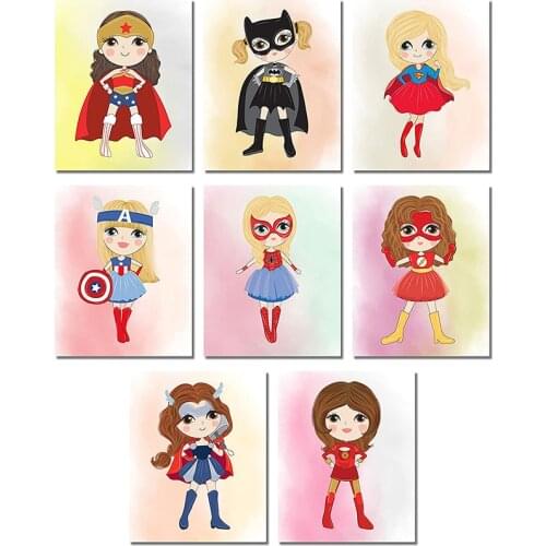 Marvel cartoon super girl canvas painting super hero poster and print art print mural girl room home wall decoration kids gifts