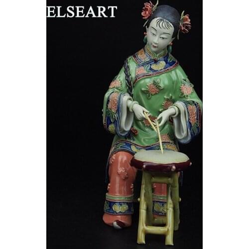 Chinese characters lady woman with drum ceramics handicrafts sculpture statue figurine for home decoration