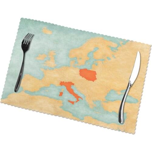 Table Mats Drink Coaster Table Placemats Vintage Italy And Poland Map Coffee Mug Cup Coasters 6 PCS Non-slip Pads