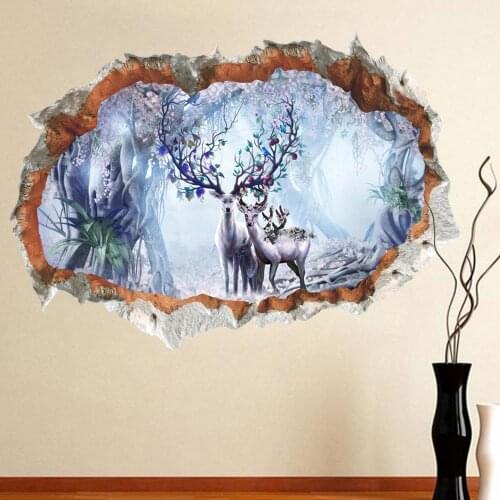 Forest Sika Deer 3D Wall Stickers Girl Bedroom Decor Childrens Room Decoration Bathroom Wall Decals Living Room Decor Wallpaper