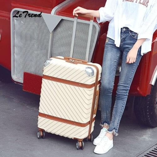Letrend Women vintage Rolling Luggage Spinner Suitcases Wheel Trolley Travel Bag Student Carry on Luggage password Hardside
