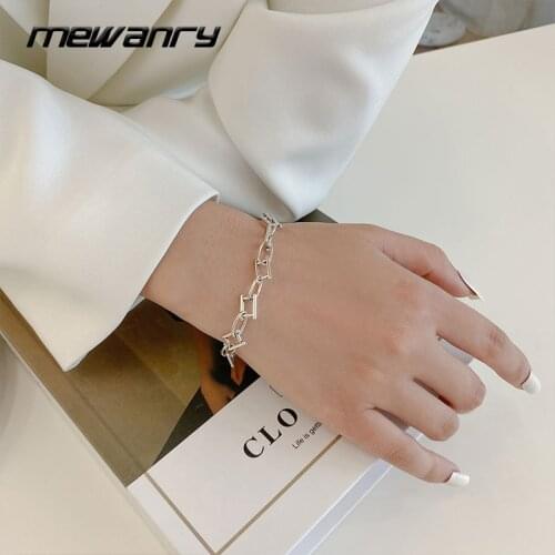 Mewanry 925 Sterling Silver Bracelets for Women New Fashion Hip Hop Simple Couples OT Buckle Hollow Geometric Party Jewelry Gift