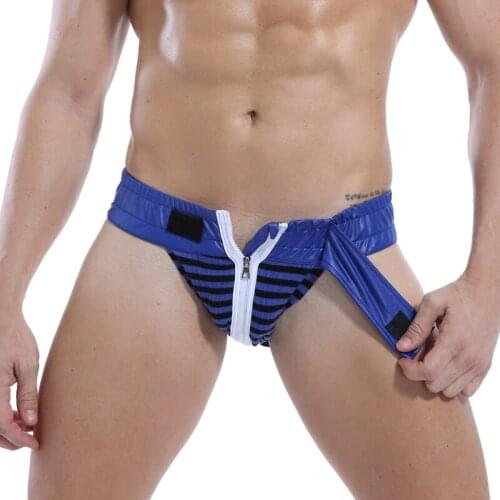 Low Rise Mens Briefs Underwear Sexy Jockstraps Front Zipper Open Butt Underpants Male Homme Panties Bulge Pouch Menss Lingerie