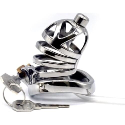 FAAK Stainless Steel Male Chastity Device Hollow Penis Sleeve Cock Cage with Catheter 40/45/50mm to Choice Sex Products G254B