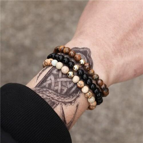 New Classic 6mm Onyx & Tiger Eye Stone Accessories Beads Men Bracelet Sets Hand Jewelry Strand Bracelet For Women Men