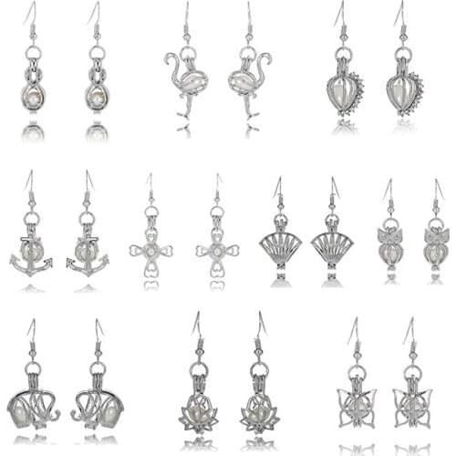HENGSHENG 10 PCS Earrings Set Locket Cage Dangle Earrings with 1 PC Oval Pearl Pearl Oyster Fittings