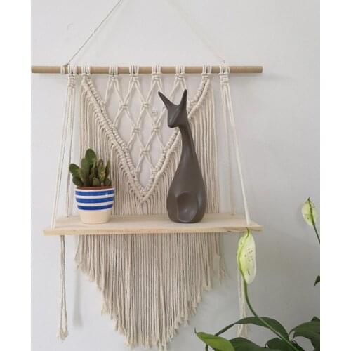Macrame Wall Hanging Shelf Bohemian Style Handmade Home Kids Room Decoration Wall Shelf Tassel Tapestry makramee