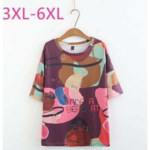 New 2021 summer plus size tops for women large short sleeve loose casual floral print O neck T-shirt 3XL 4XL 5XL 6XL