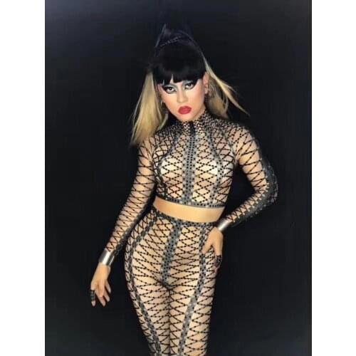New Sexy 3D Printing Full Rhinestones Tight Body Pants Female Singer Dj Opening Custom Dance Costumes Costume Party Celebration