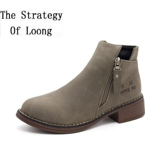 New Women Spring Autumn British Style Mid-Calf Zipper Round Toe Med Hoof Heels Non-slip Rubber Short Boots 20181012