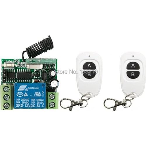 New Wireless RF Remote Control Switch DC12V 1CH 10A 2PCS Transmitter With Battery+Receiver/lamp/ window/Garage Doors