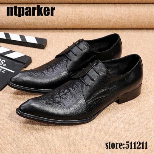 Ntparker Fashion mens shoes genuine leather high heels pointed toe wedding/Business dress Shoes Men Black! US6-12