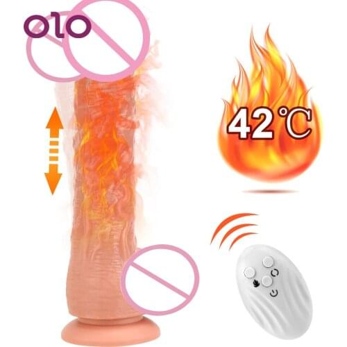 OLO Realistic Penis Vibrator Remote Control Big Dick TPE Sex Toys for Lesbian Heating Thrusting Dildo for Women