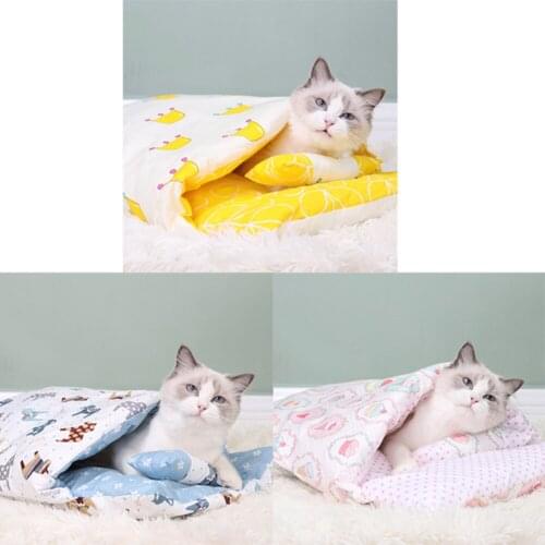 Removable Cat Dogs Bed Winter Warm Kitten House Cats Sleeping Bag Kennel Soft Breathable Safety Puppy Bed House