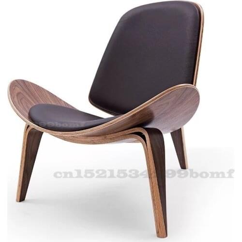Nordic Solid Wood Lounge Chair Creative Simplicity Single Sofa Chair Leather Cushion Shell Chair Living Room Furniture Decor
