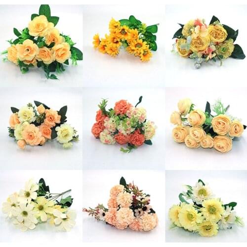 Mixed yellow autumn fake tea rose peony silk flower autumn gerbera daisy fake flower plastic DIY wedding home accessories decora
