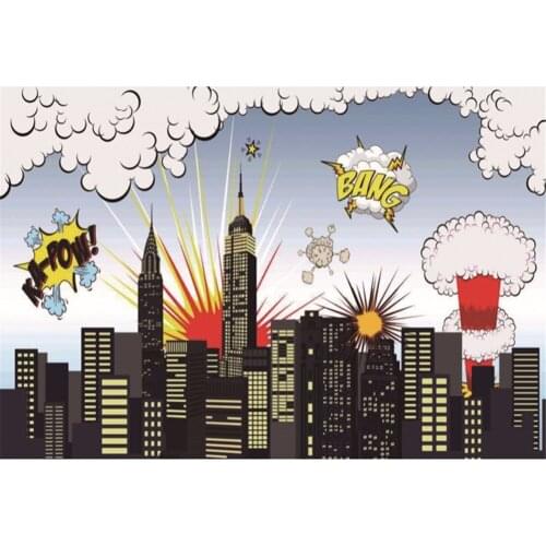 Super City Photography Backdrop 7x5ft Black City Blowout Clouds Birthday Backdrops for Party for Boys Custom Made