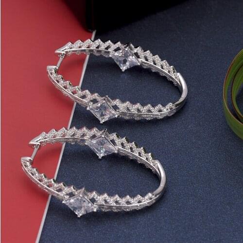 TIRIM Luxury Trendy Crystal Big Hoop Earrings For Women Cubic Zircon Banquet Nigeria Party Jewelry Wedding Prom Anniversary Gift