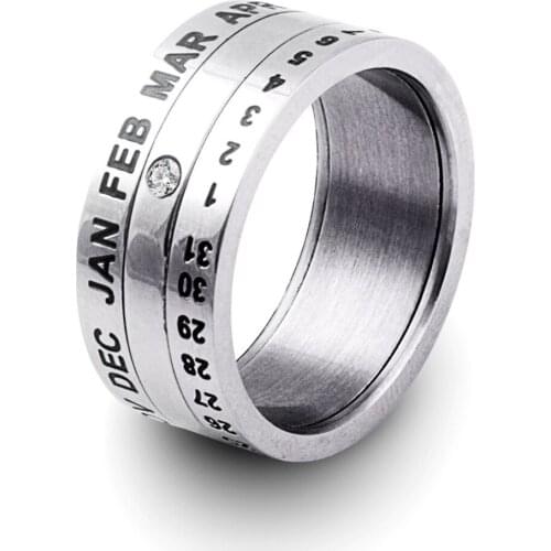 Number and Month Letter Rotatable rings for men anillos Stainless Steel Punk Party Ring Jewelry