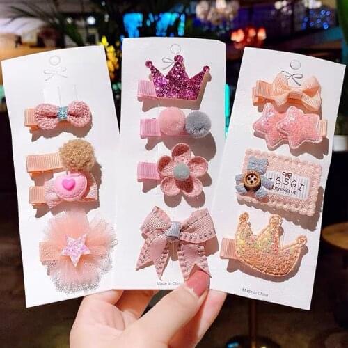 3/4Pcs/Set Cute Girl Hair Accessories Bow Lace Flower Animal Headwear Cloth Kids Hairpins Cartoon Baby Shiny Hairpin Headdress