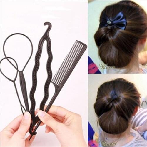 4Pcs/Set Black Plastic DIY Styling Tools Pull Hair Clips For Women Hairpins Comb Hair Bun Maker Dount Twist Hair Accessories