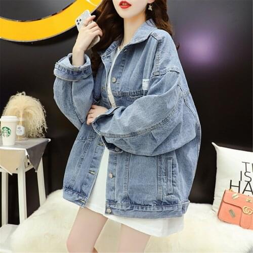 Casual Solid Loose Blue Denim Jacket Women Vintage Streetwear Long Sleeve Jean Coat 2021 New Big Size Spring Outwear Female