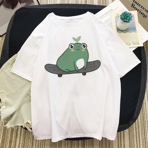 Women Tops Kawaii Cute Frog Tshirt 2020 Fashion Women T-shirts Drawstring Oversized T Shirt Harajuku Tops grunge
