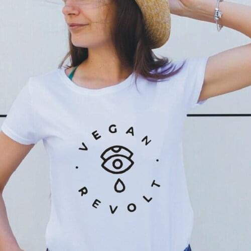 Womens T-Shirt Harajuku Cotton Short Sleeve Funny Vegan Revolt Graphic Print Tees Summer Casual Plus Size Round Neck T-Shirts