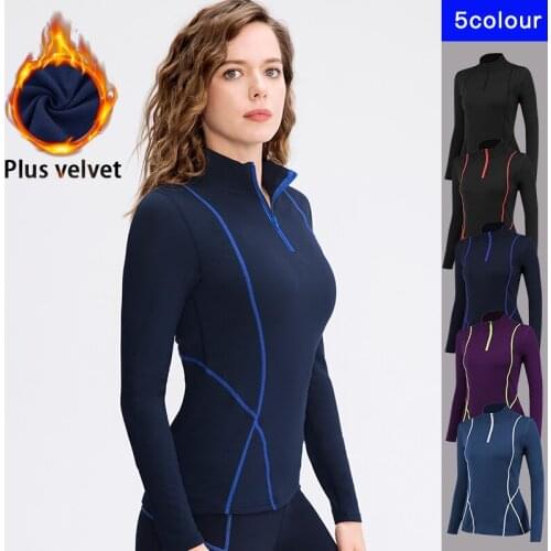 Fitness Clothing for Women Plus velvet long-sleeved Yoga Clothes Running Breathable Long sleeve T-Shirts Gym Training Yoga Shirt