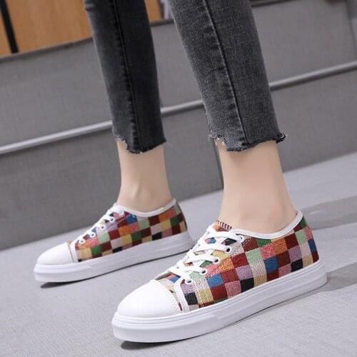 Canvas Women Shoes Fashion Plaid Casual Shallow Footwear Tenis feminino Comfortable Flat Sneakers Walking Shoes Zapatillas Mujer