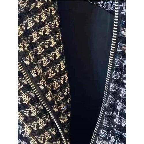 2021 Autumn Winter New Ladies Jacket Turtleneck Short Coat Houndstooth Tweed Single Breasted Lace-Up Womens Coat