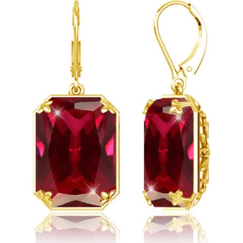 Vintage Boho Trendy 18K Gold Plated Ruby Gemstones Women Earrings Engagement Party Sterling Silver Earrings