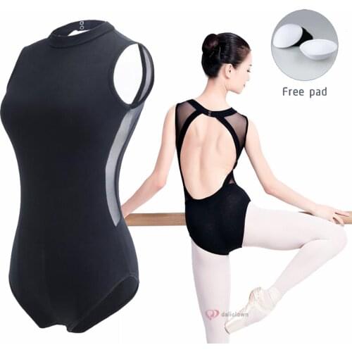 Ballet Dance Leotards Women Gymnastics Dancing Costume Adult Sexy Black Mesh Open Back High Neck Ballet Leotard