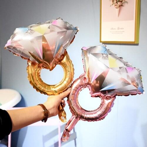 1pcs Rose Gold Diamond Ring Foil Balloon Valentine Day Theme party Lover Ring Romantic Wedding Marriage Decoration Baby Shower