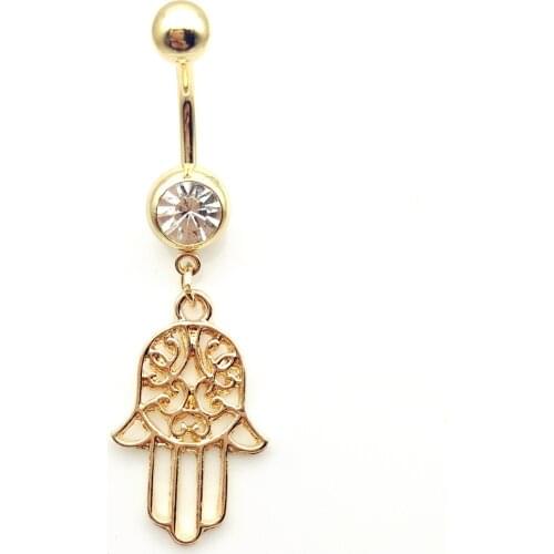 1PC Steel 14G Dangle Hollow Hamsa Hand Belly Rings Fancy Gold Navy Piercing Jewelry Navel Rings For Women Party Jewelry