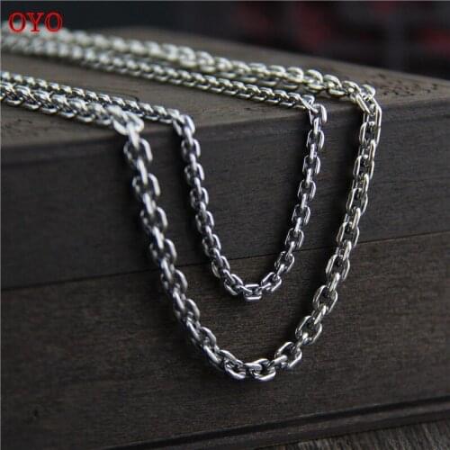 100% S925 Sterling Silver Thai Silver Cross Necklace Long Sweater Chain Naked Chain Single Chain Necklace for Men and Women