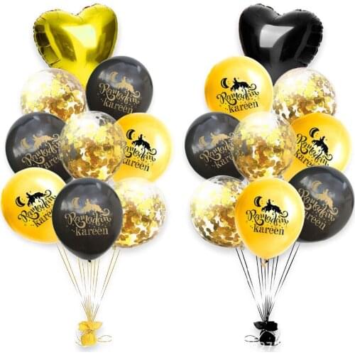 15pcs Islamic Muslim Eid Mubarak Balloons Set Latex Balloon Hajj Decoration Ramadan Mubarak Kareem EID Confetti Balloons